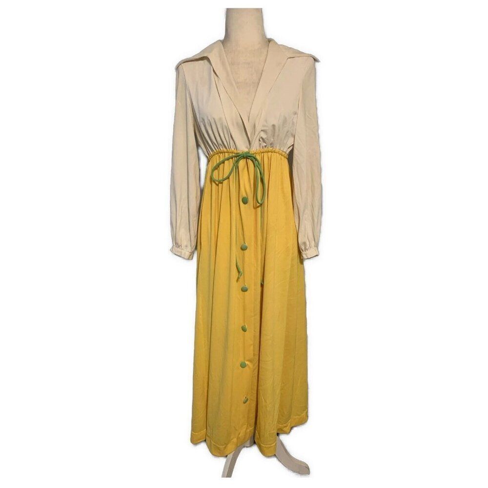 Vanity Fair Vintage Intimates Long Sleeve White Yellow Green Dress Small